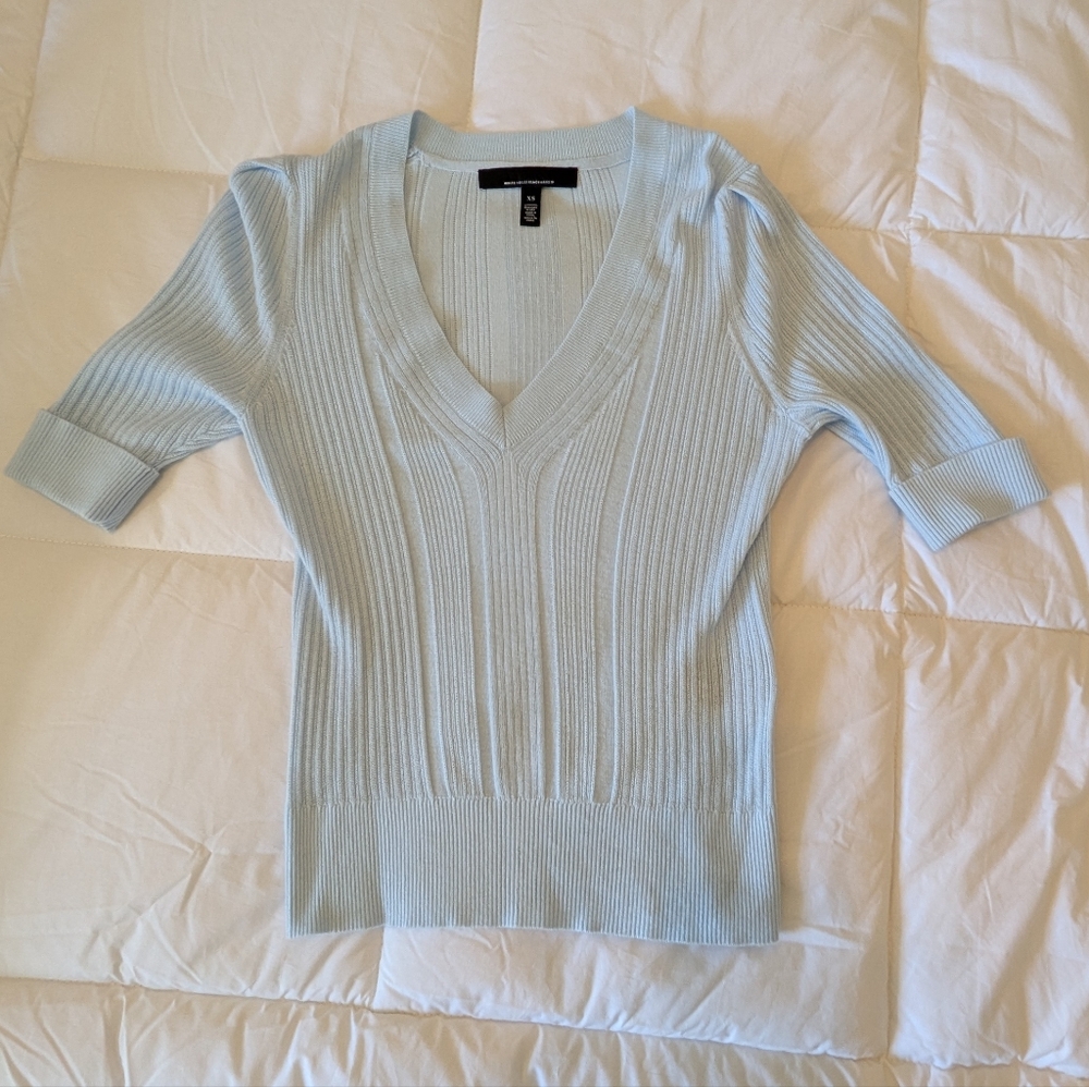 White House Black Market Light Blue Ribbed Sweater